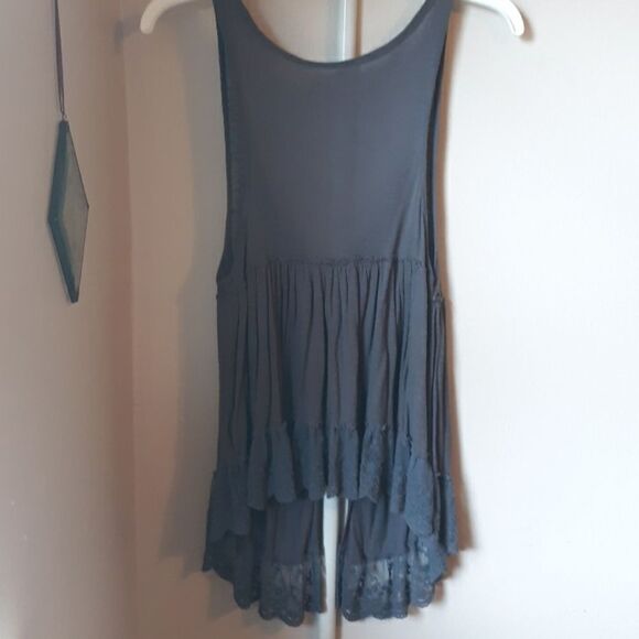 DECREE Vintage Deadstock Y2k GRAY LACE TRIMMED FLOWY BOHO TUNIC TOP M - Picture 6 of 6
